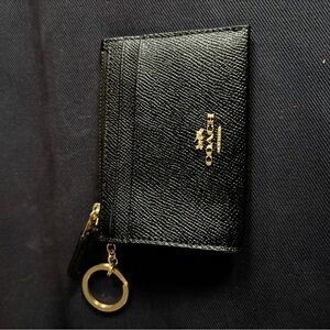Coach Black Card Holder with Gold Accents
